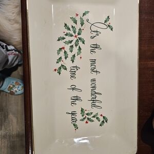 Lenox Cream and Green Holiday Serving Platter